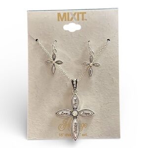 Mixit Silver Cross Necklace and Earring Set